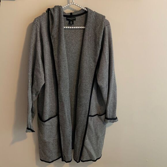 Adrienne Vittadini black and white open cardigan with a hood size 1x - Picture 1 of 7